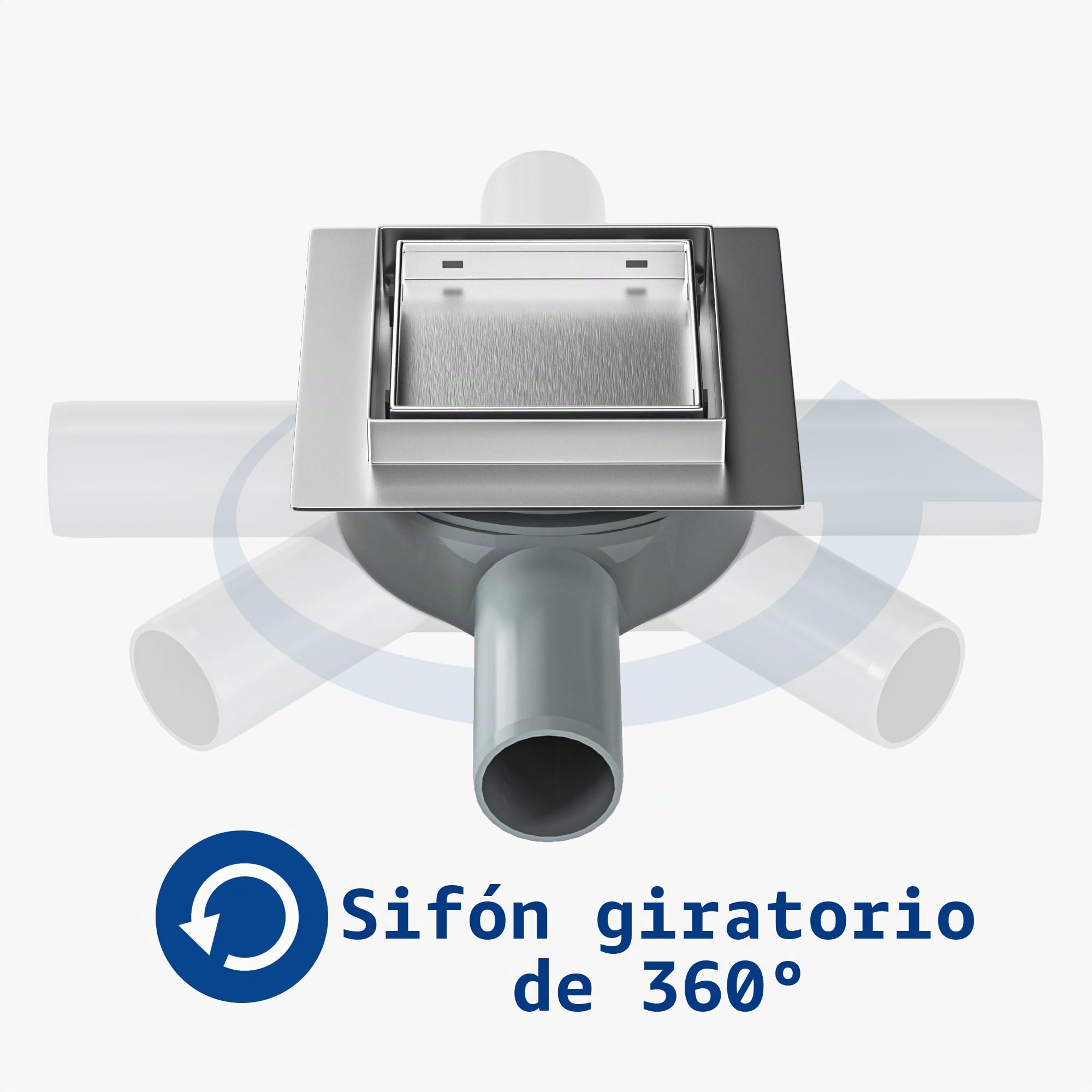 Desagüe de ducha cuadrado 10 x 10 cm, sifón de 360° con tope de olor y colador de pelo, 2 en 1, inclinable, acero inoxidable, desagüe de suelo, desagüe de ducha, muy plano, DN50 DN40