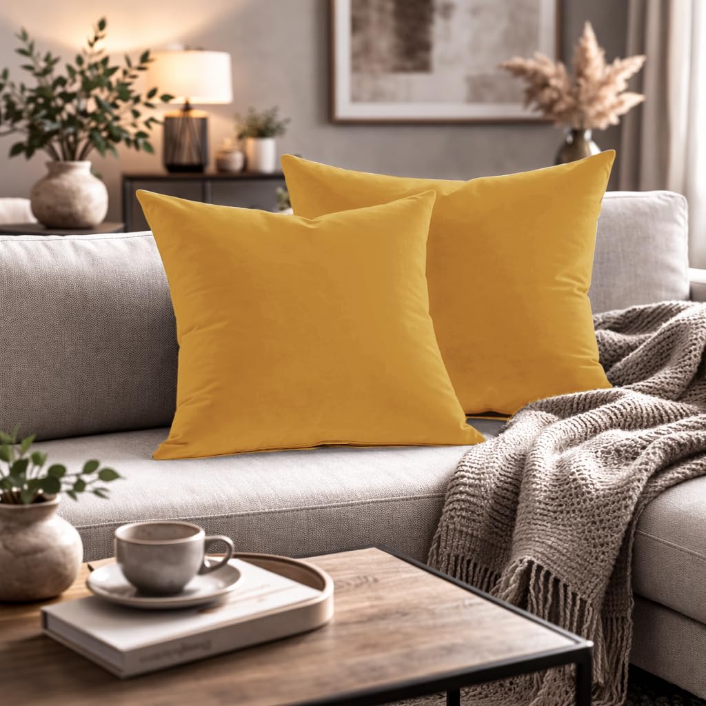 Giovanni Dolcinotti MADE IN ITALY Set of 2 Sofa Cushion Covers - 50 x 50 cm - Velvet - Gold - Decorative Cushion Covers for Sofa Living Room Bedroom - Zip - Monroe Model