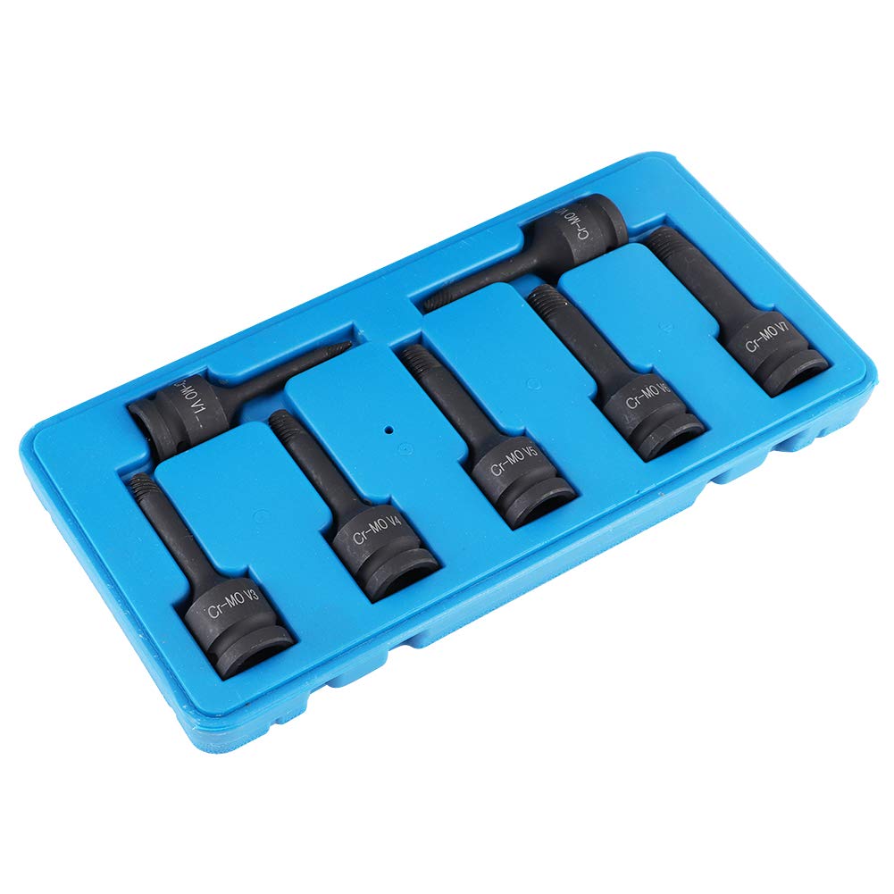 Juego de 7 piezas de extractores de pernos dañados, herramienta para retirar tornillos rotos, kit Easy Out de cabeza cuadrada de 1/2 pulgada para roscas desgastadas, fabricado en