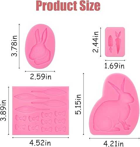 Miniatura 2 de Molde de fondant de conejo de Pascua, 4 unidades, molde de silicona para decoración de pasteles, dulces, azúcar, cupcakes, resina, polímero de