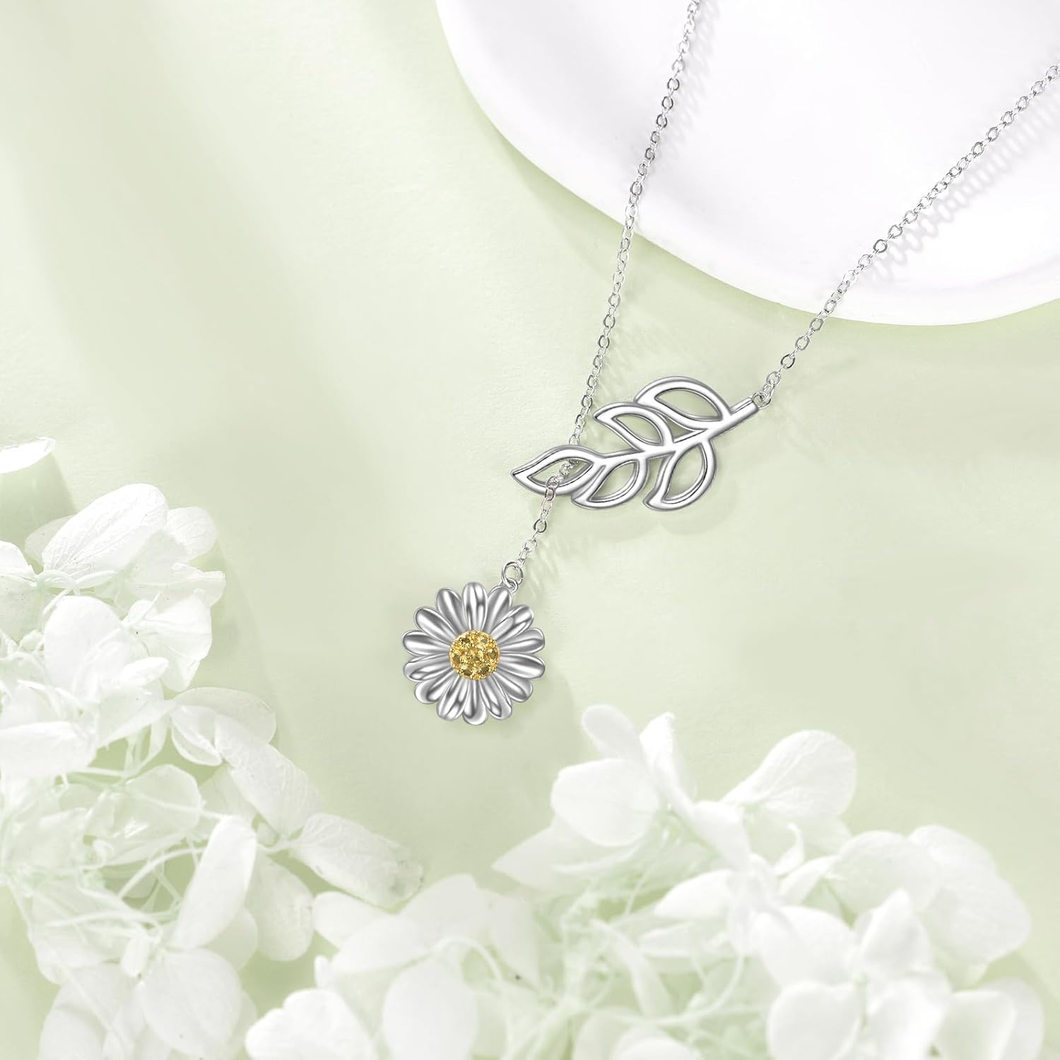 POPLYKE Leaf Gemstone Necklace Sterling Silver Pendant Y Necklace Jewelry Gifts for Women