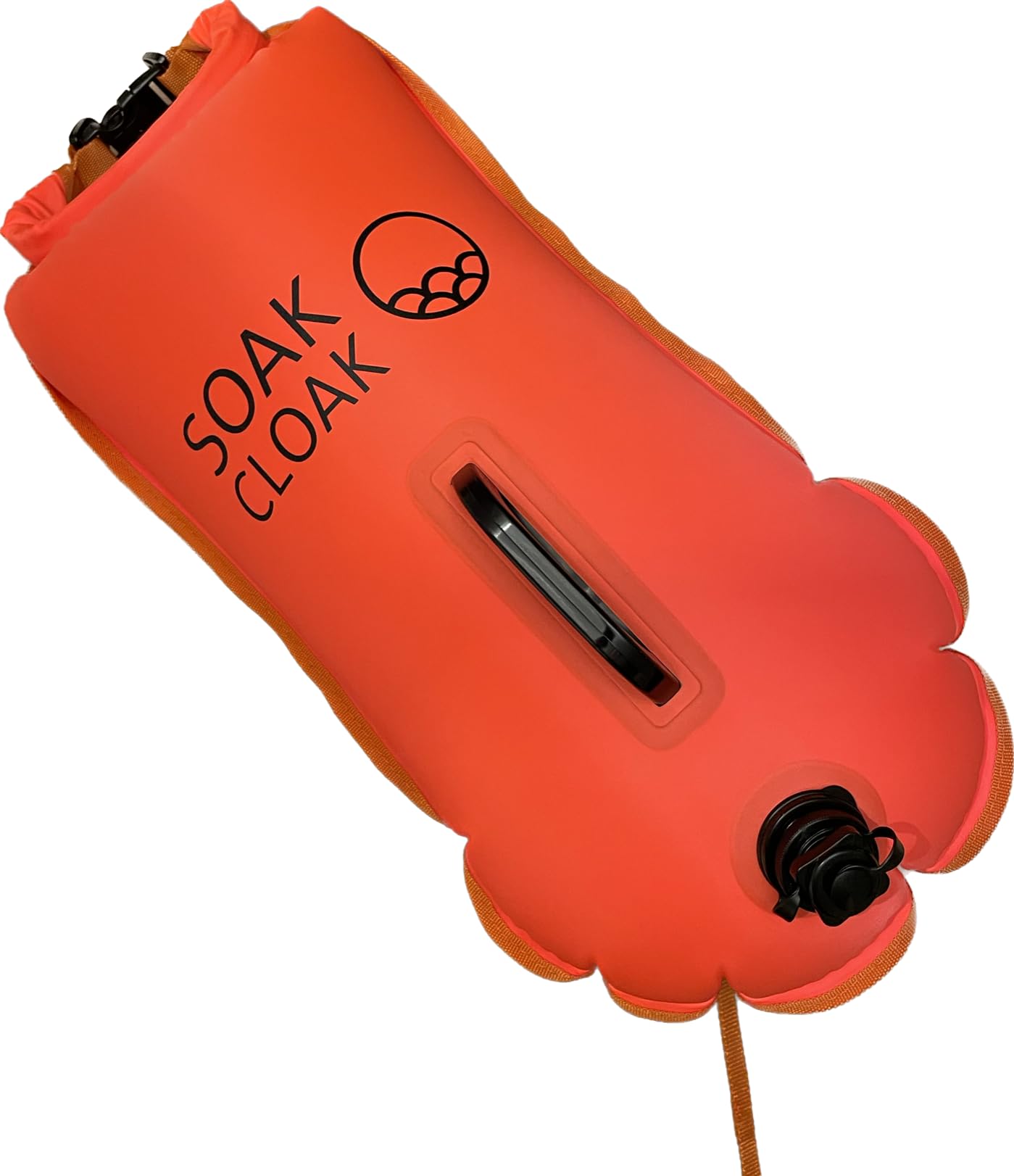 SOAK CLOAK 28L Dry Bag Tow Float, Bright Orange, with Whistle and Two Inflatable Air Chambers
