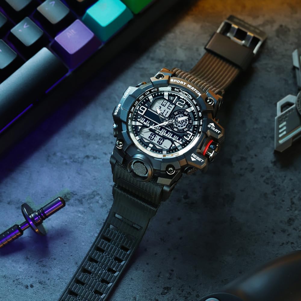 findtime Orologio sportivo da uomo, tattico, militare, impermeabile, orologio digitale da uomo, robusto, con retroilluminazione a LED, sveglia, cronometro