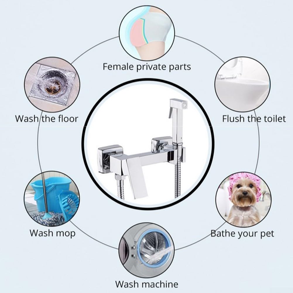 Kit spruzzatore portatile per bidet con valvola angolare in ottone, ugello in lega di zinco a pressione regolabile, tubo in acciaio inossidabile per la pulizia del WC e l'igiene personale, finitura