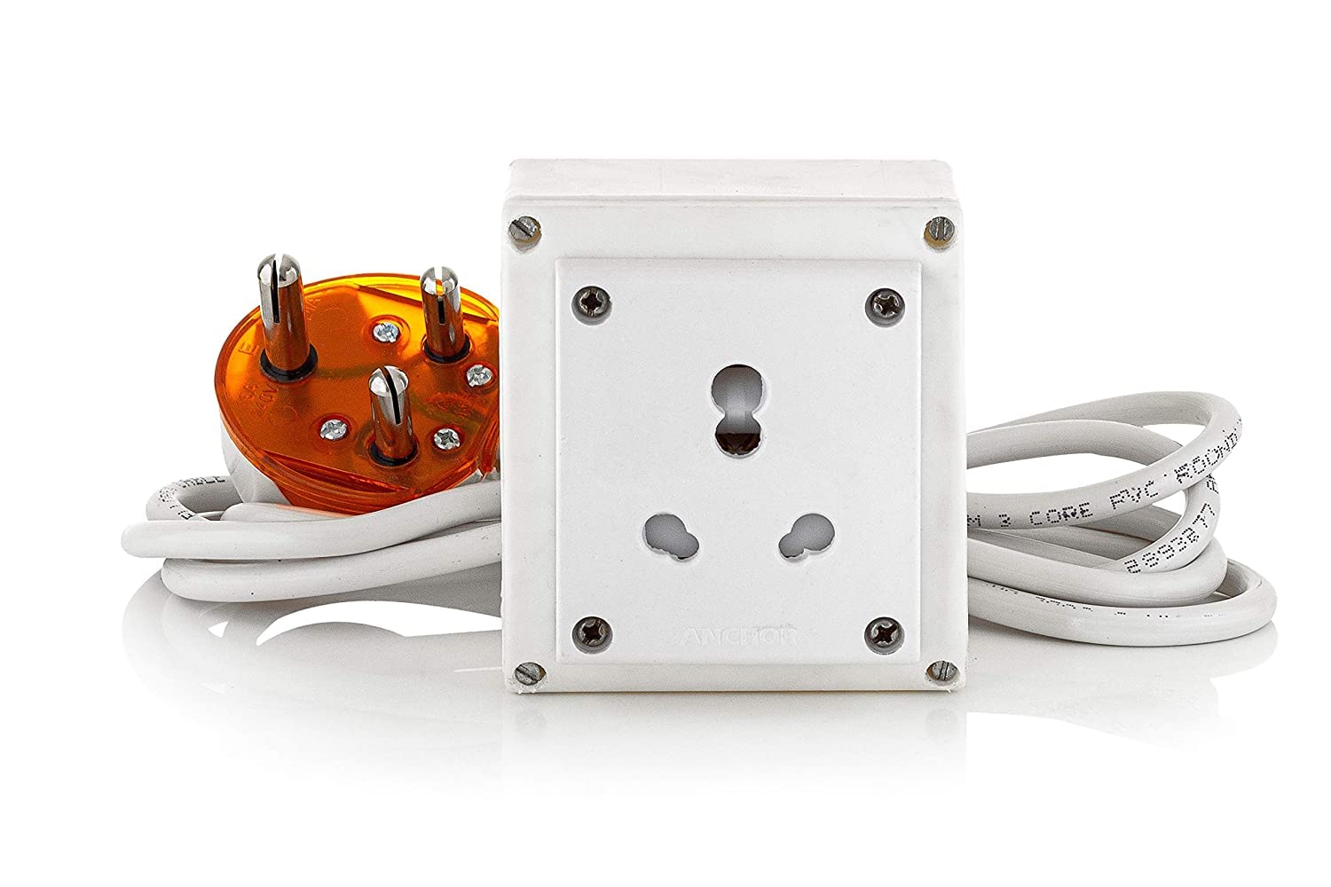 Hi-Plasst Extension Board Single Outlet Socket 2500W 16A / 20A with Heavy Duty 1.5Sq.mm Long Wire Cord 3 Meter Cable for Small and Heavy appliances (16A-SOC-1.5MM-3METER-LOAD-2500W)