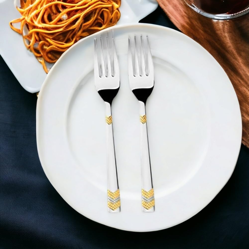 Gold Plated Fork Set - 6 Piece Raga Dinner Forks -4