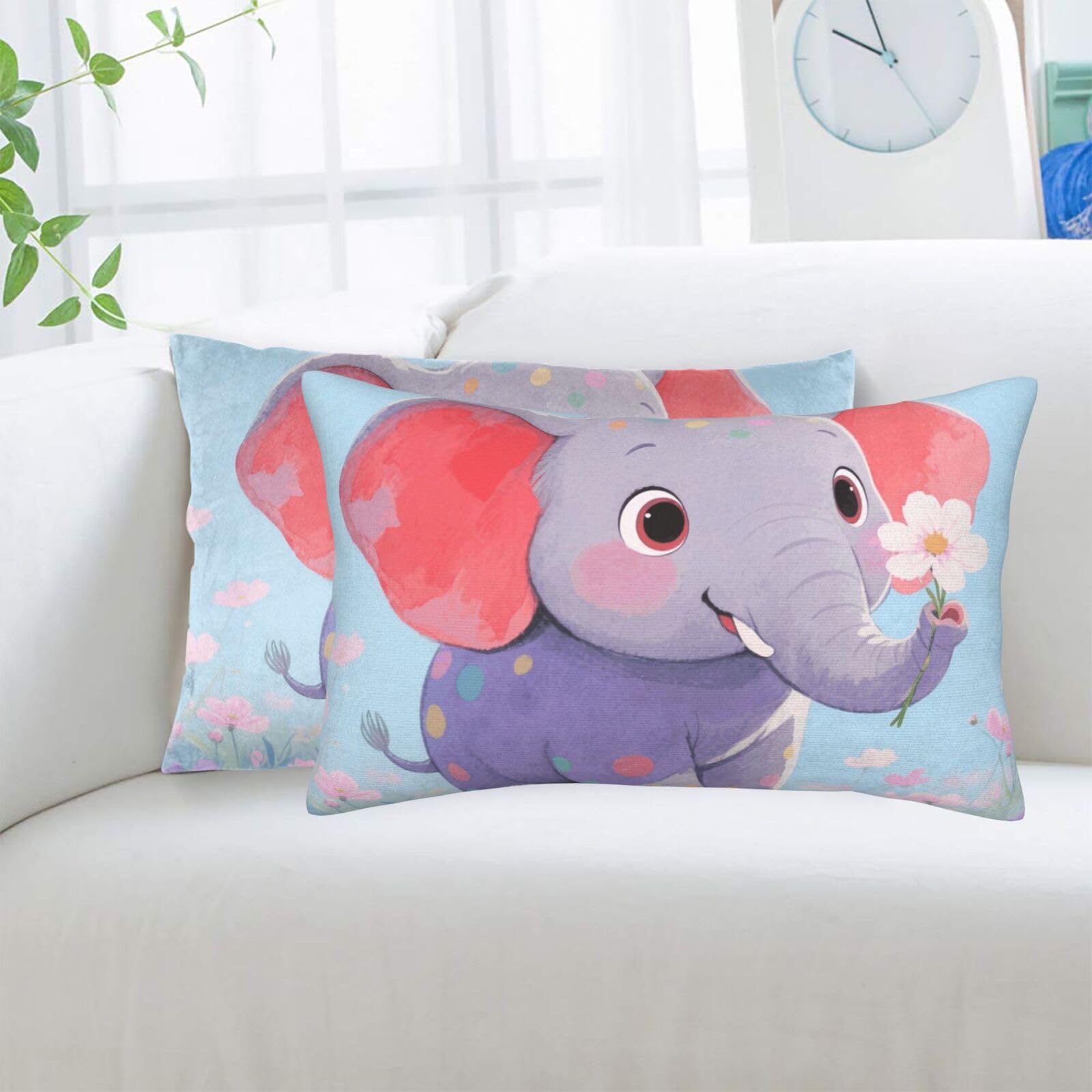 2 Pack Standard Pillowcases Sets, Ultra Soft Comfort Microfiber Plush Pillow Cases Elephant Decorative Throw Pillow Cover with Hidden Zipper for Bedroom, Sofa, Couch,16"X24"