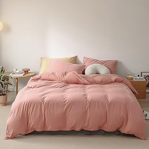 Miniatura 2 de Luxlovery - Juego de edredón rosa rubor, juego de edredón de cama tamaño king, rosa polvoriento, color liso, transpirable, para mujeres y niñas, con