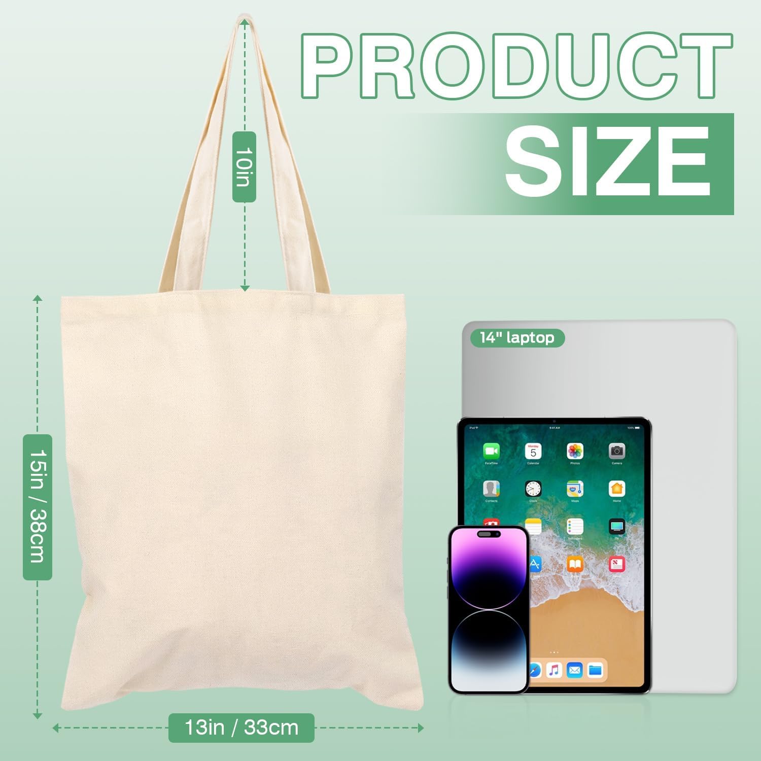 Lzerking Canvas Tote Bag Bulk for DIY Projects, 13x15 Inches Tote Bags for Grocery Shopping, 10oz Machine Washable Fabric