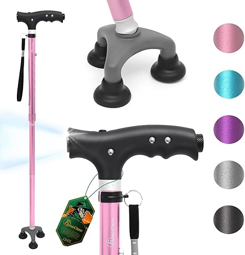 BeneCane Bastón de caminar, bastones plegables ajustables de viaje y bastones para caminar para hombres y mujeres, luz LED y mango de fácil agarre