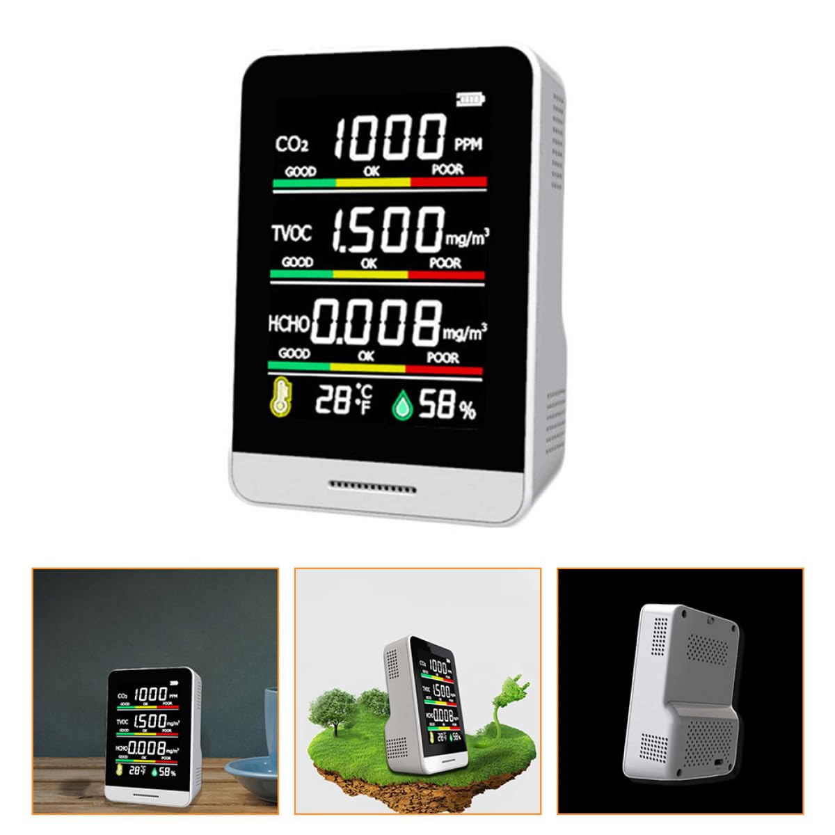 BETOOKY Medidor Portátil y Sensor de de Co2 y Tvoc para Calidad del Aire Batería de 1200ma, Pantalla Lcd para Hogar y Oficina