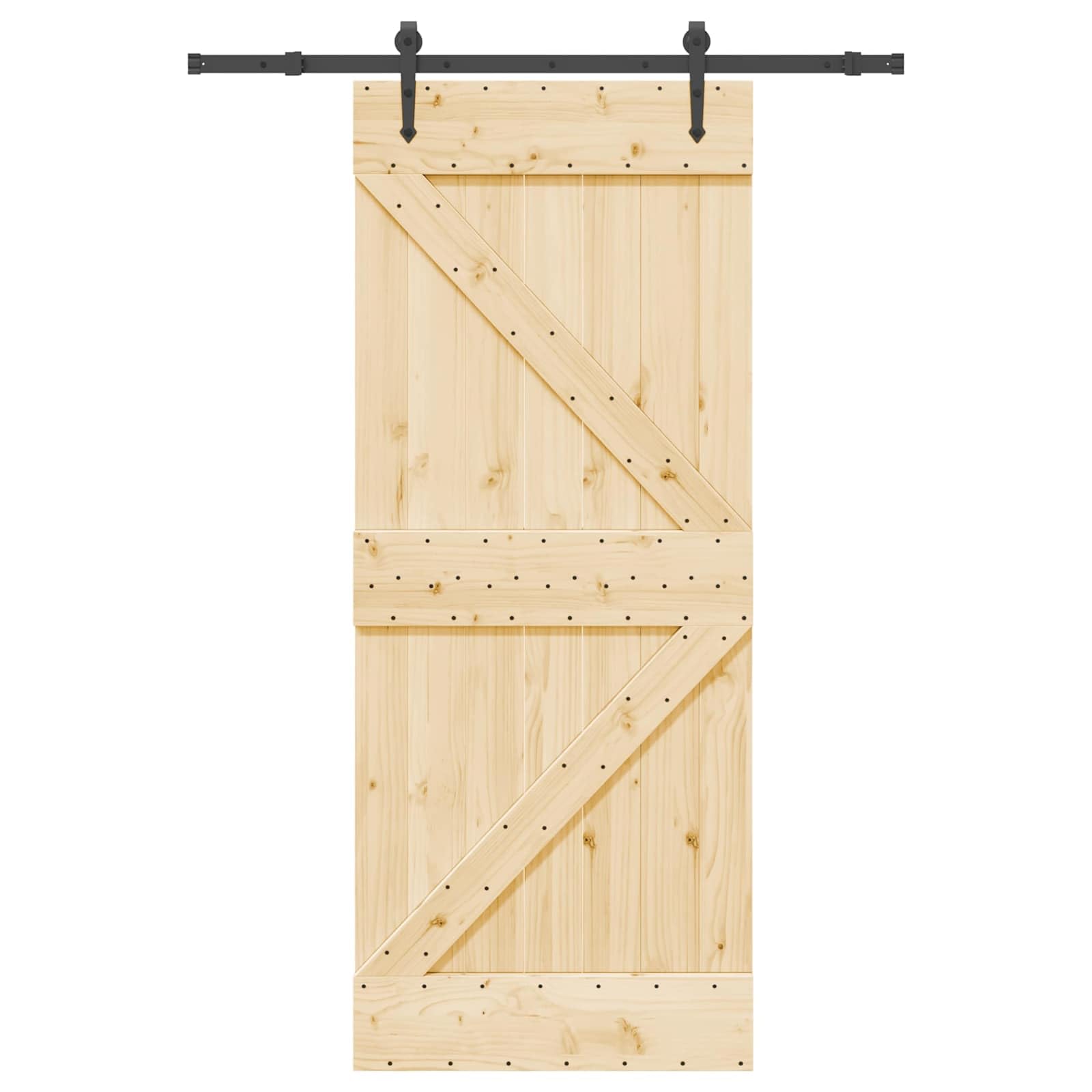NARVIK - Porta scorrevole in legno di pino massiccio e acciaio, 152,5 x 210 cm, sistema di porta scorrevole per interni