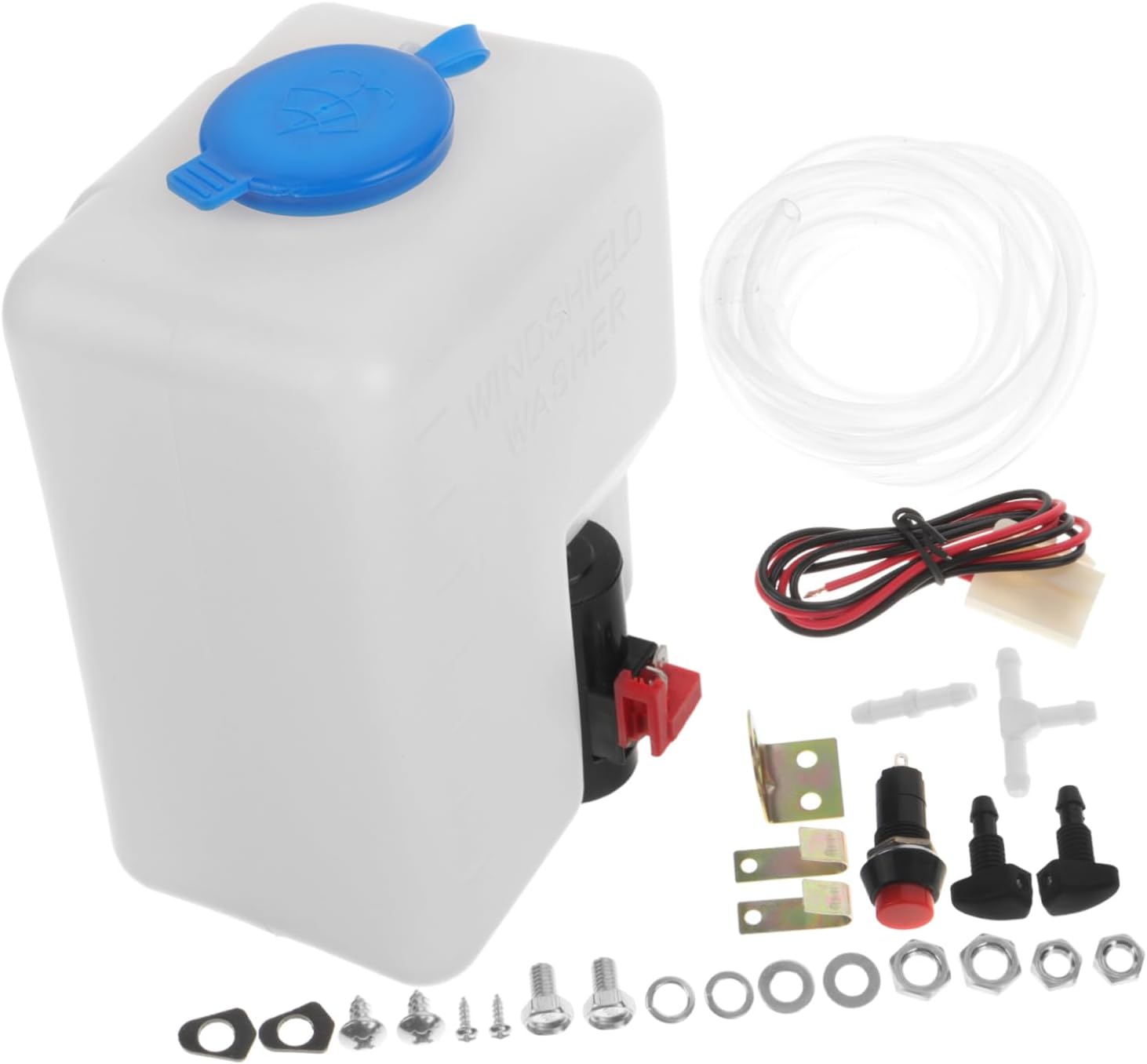 Vaguelly 12V 1.8L Universal Windshield Washer Reservoir Kit with Pump and Hose Compatible with Most Vehicles for Efficient Cleaning