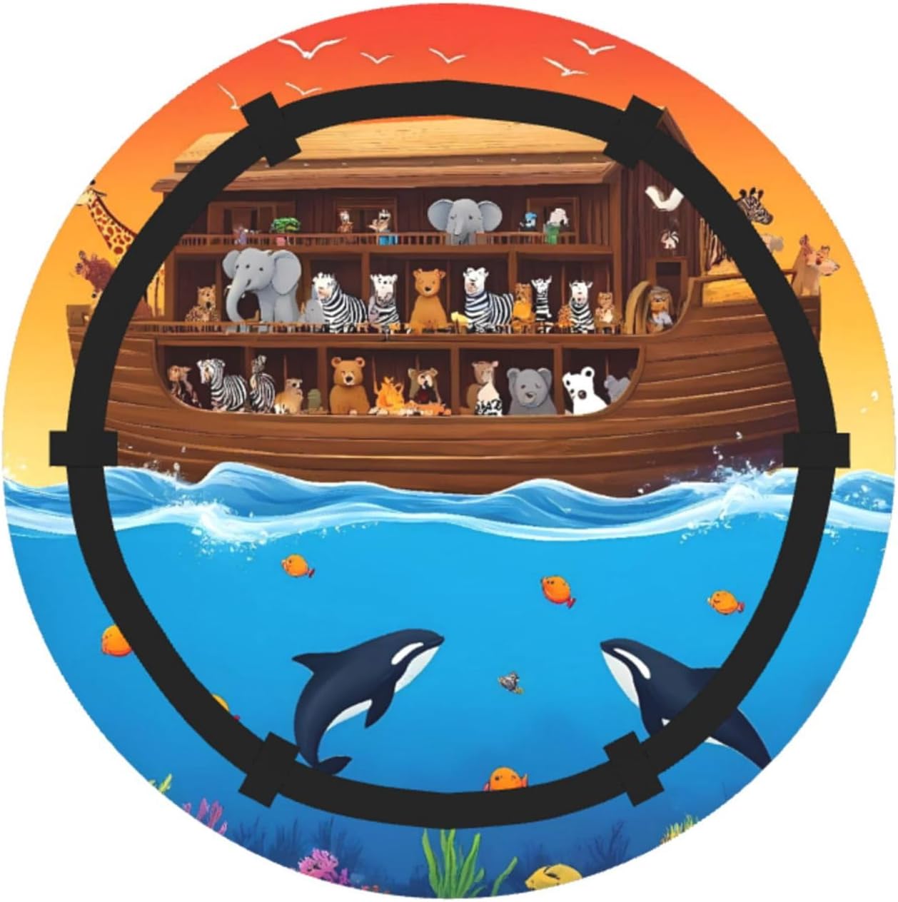 Animals On Noah'S Ark2 Pattern Foldable Camping Tote Bag Picnic Blanket Bag Portable Beach Mat Tote Waterproof Outdoor Picnic Mat Carry Bag