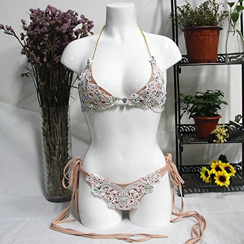 Dentelle pailletée unique pour ce bikini split blanc maillot de bain chic - 3