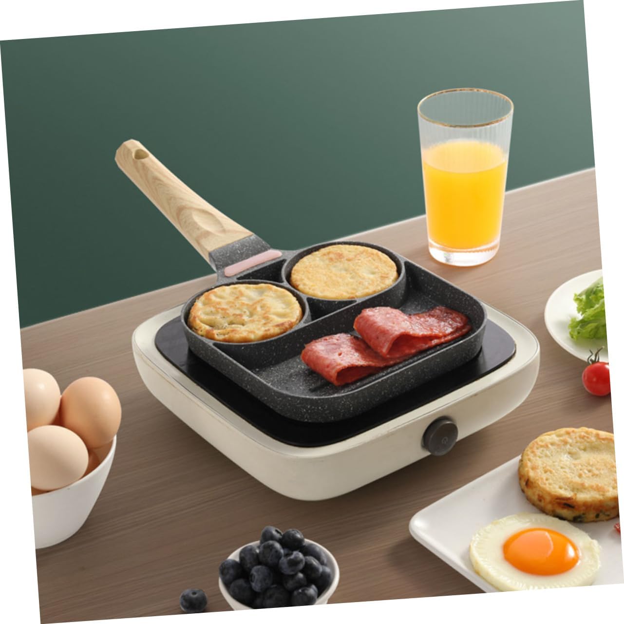 Section Nonstick Omelette Pan Heat Resistant Frying Pan for Eggs Pancakes and Bacon Easy to Clean Kitchen Tool with Ergonomic Long Handle for Breakfast Cooking