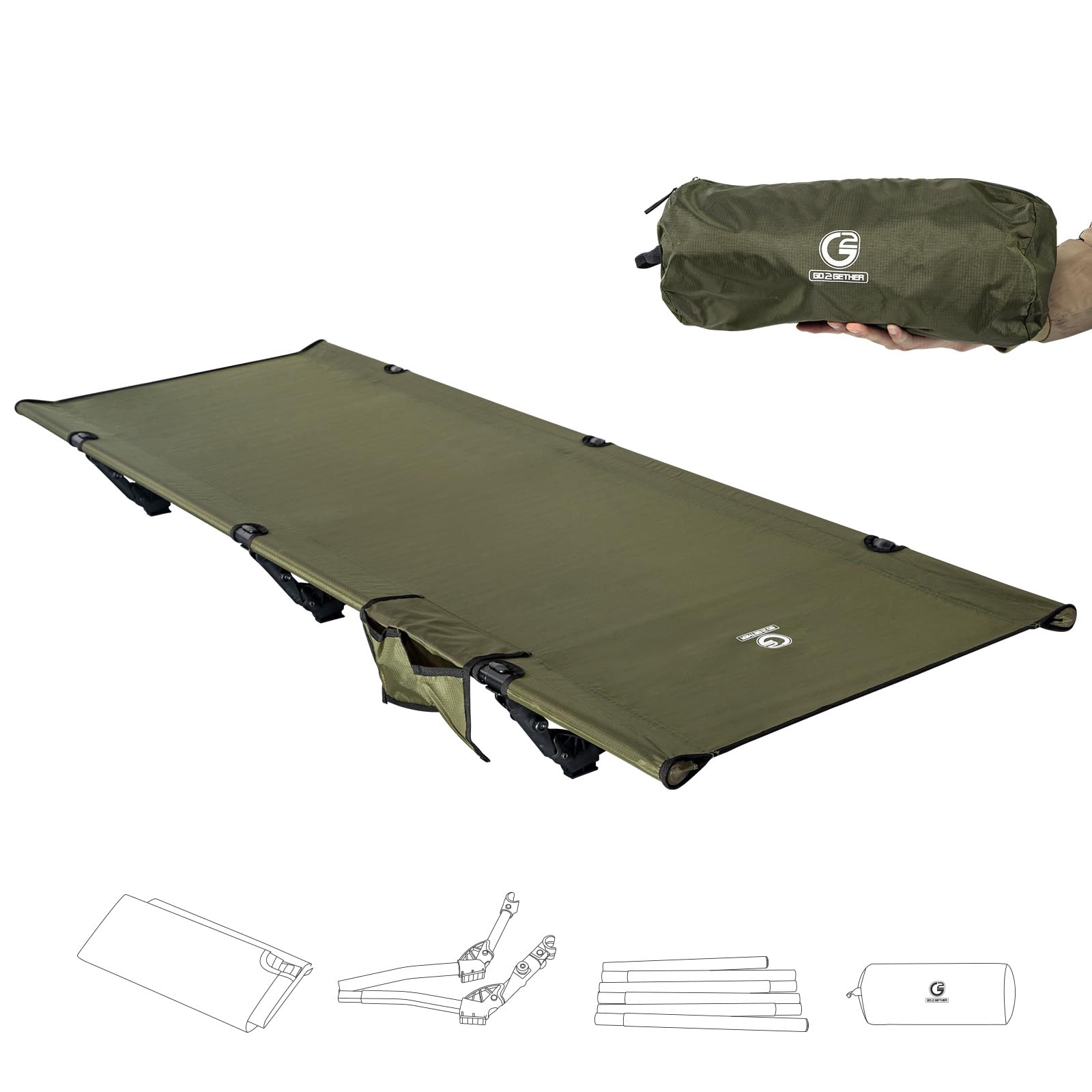 Photo 1 of Foldable Camping Cot, Durable Travel Tent Cot, Ultralight for Backpacking, Summer Hiking, Mountaineering, Easy to use for Woman & Man, Comes with Storage Bag(Green)