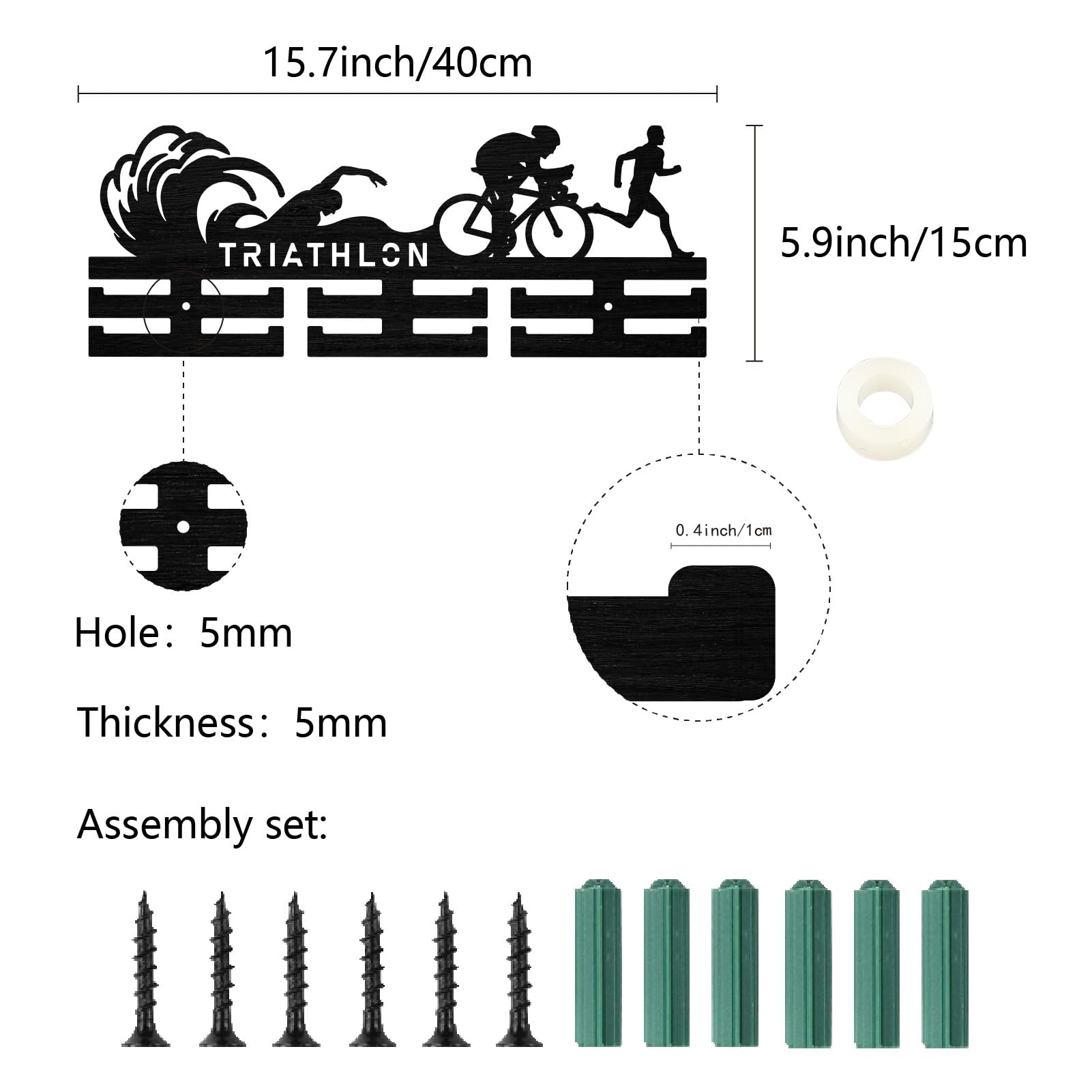 CREATCABIN Porta Medaglie Triathlon Porta Medaglie Sportive Parete Premi Gara 2 Fila Ganci 30+ Nastri Medaglie Espositore Sospeso Nuoto Ciclismo Corsa Atleti Regalo Vincitori 40x15cm