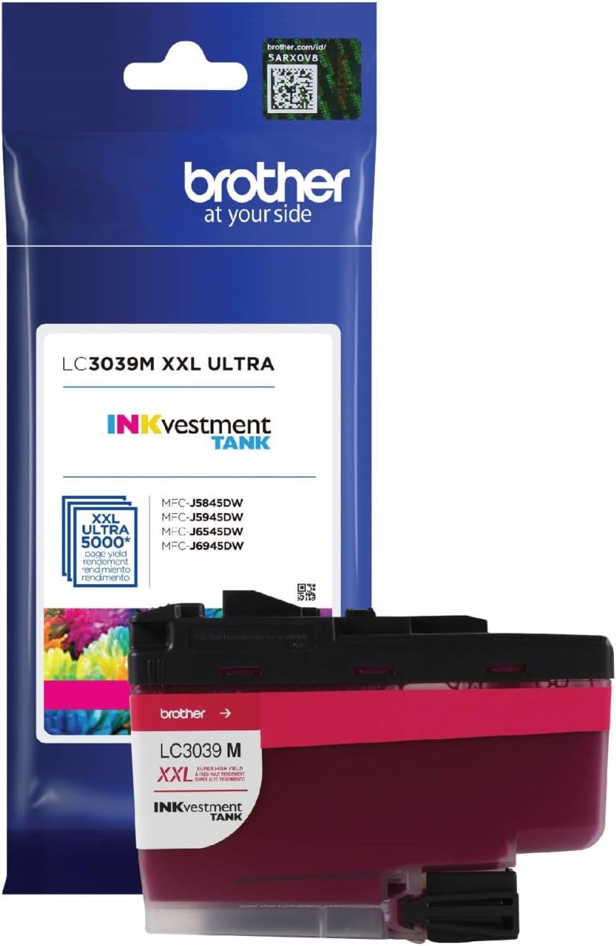 Brother Genuine LC3039M, Single Pack Ultra High-Yield Magenta INKvestment Tank Ink Cartridge, Page Yield Up to 5,000 Pages, LC3039, Amazon Dash Replenishment Cartridge
