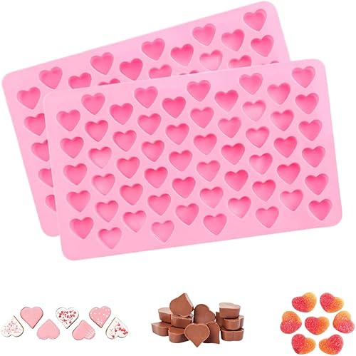 Paquete de 2 moldes de silicona con forma de corazón de 55 cavidades, molde reutilizable para hornear dulces, para hornear, molde de chocolate con