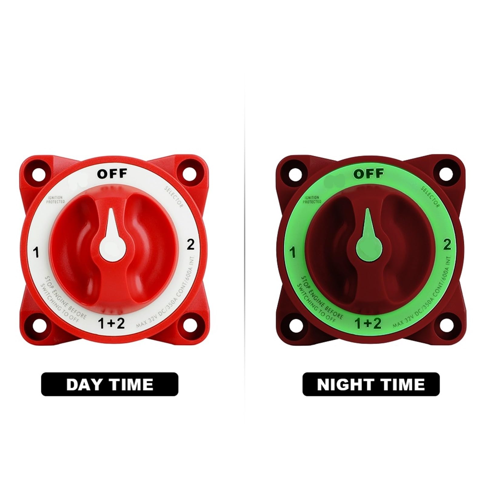 Tasto Interruttore Accensione Serie E M10 4 posizioni 32V 350A Interruttori di scollegamento batteria luminosi Interruttore rotativo isolatore per barche marine Camion RV(Black)