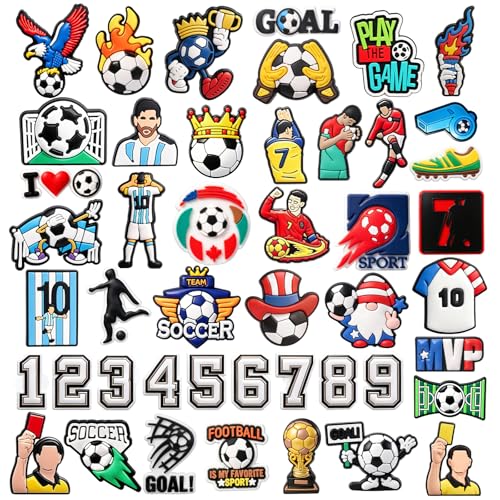 46PCS Soccer Croc Charms for Clogs Football Shoe Accessories PVC Shoe Decorations for Soccer Party Favors Birthday Gifts