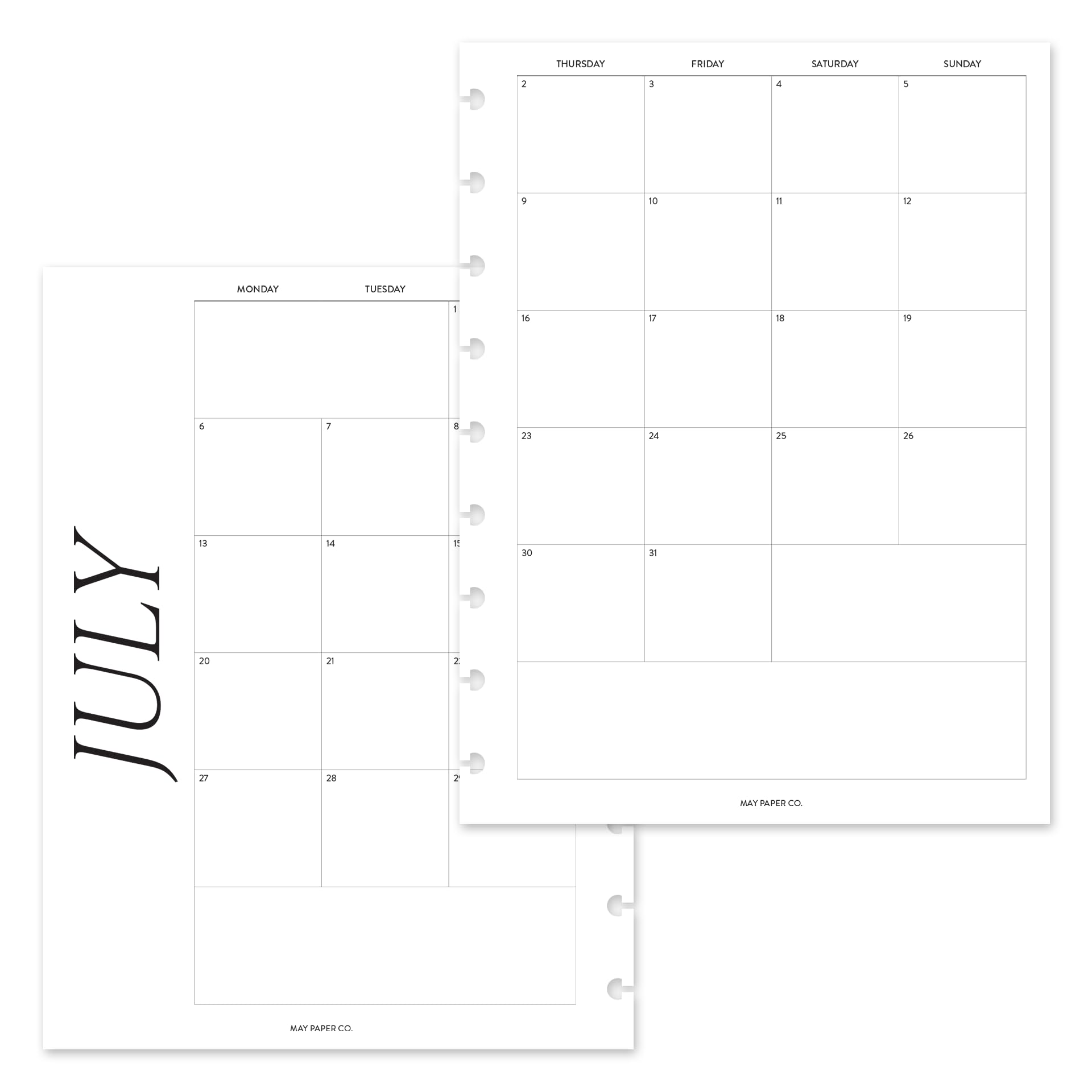 MAY PAPER CO. Planificateur mensuel 2026/2027 avec date mensuelle sur 2 pages classique – Format classique Happy Planner | juillet 2026 à juin 2027 | Recharge de planificateur | Début du lundi |