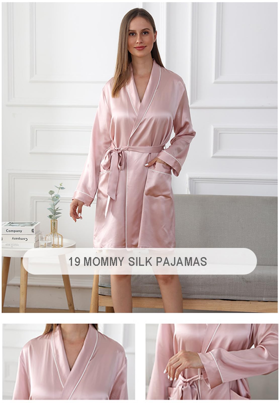 Damen Seide Nachthemden,19 Mama Sexy Satin Nacht Bademäntel Damen Satin Nachthemd,Weiß,L