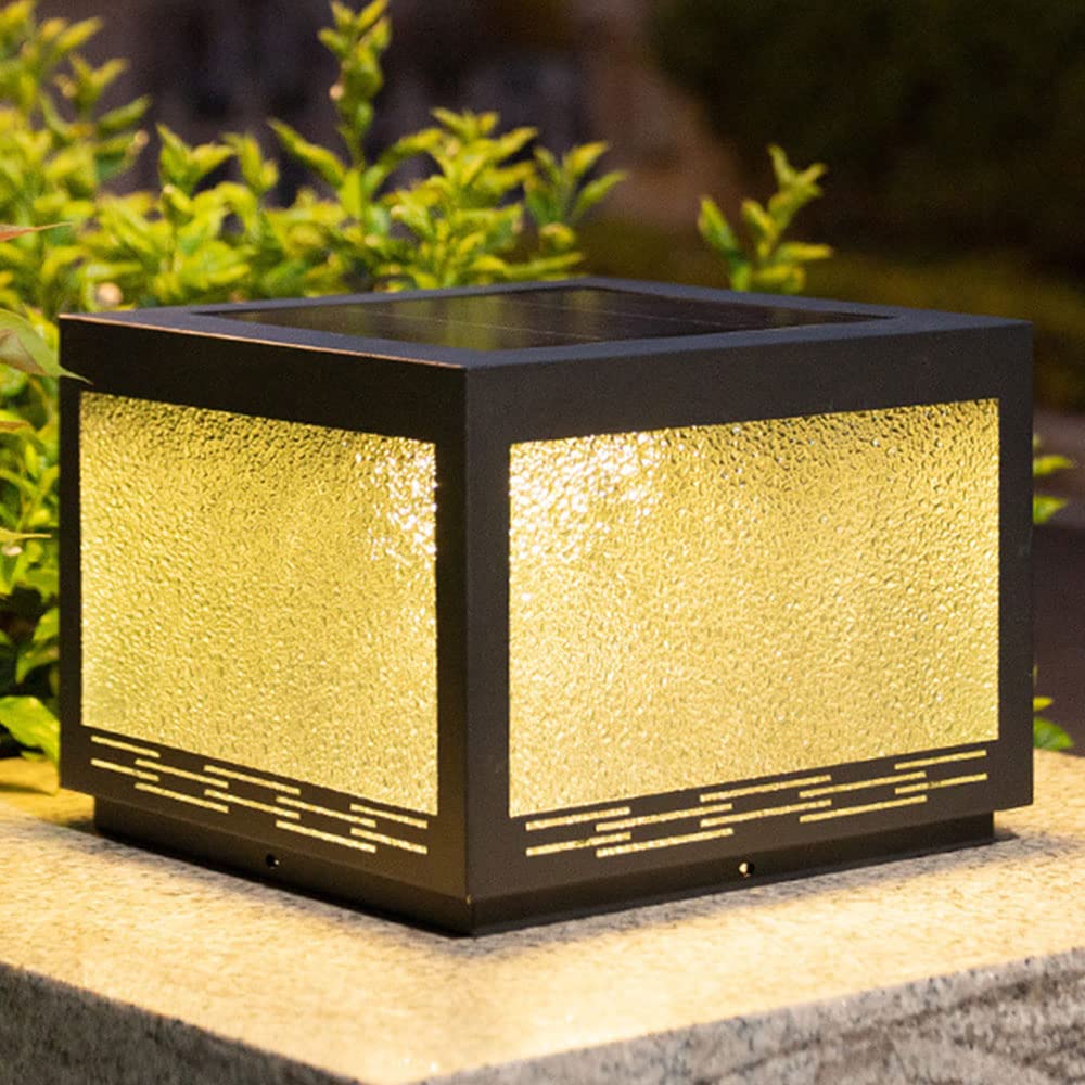 Lampada A Colonna in Vetro Solare Lanterna da Giardino Classica Pilastro A LED Impermeabile Ad Energia Solare Apparecchio per Lampioni da Esterno con Base per Montaggio su Molo,