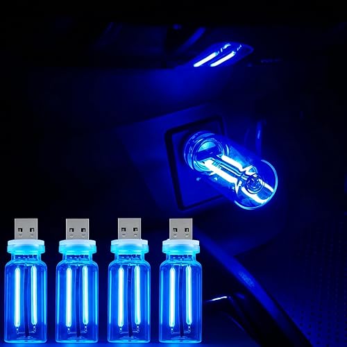 4 piezas de luces USB para automóvil, luces ambientales interiores del automóvil con atenuación táctil, bombillas LED de botella de vidrio USB mini