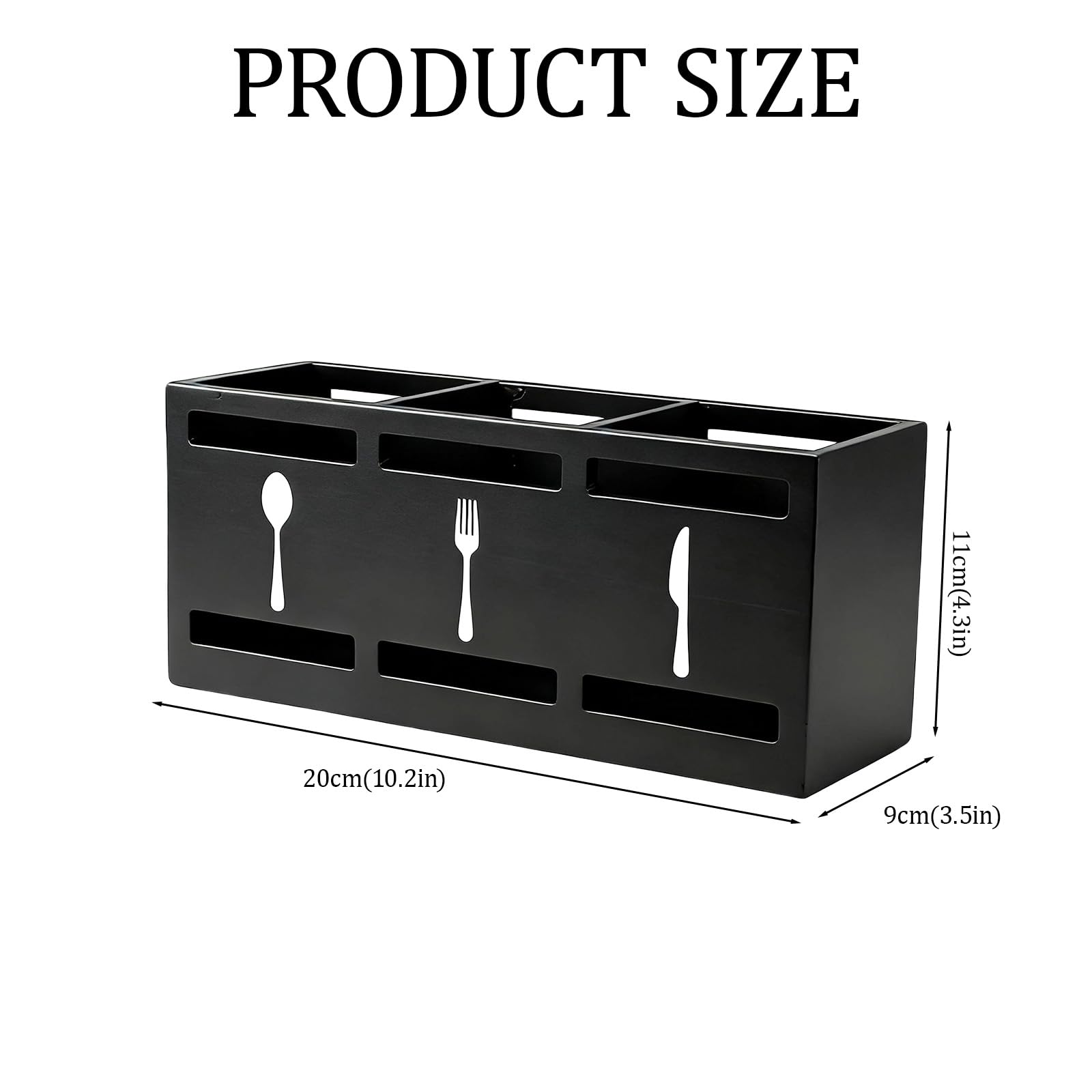 Utensilienhalter Küche Holz schwarz 3 Fächer – Besteckhalter & Küchenorganizer mit Griff & Anti-Rutsch-Pads, Aufbewahrung für Kochlöffel & Küchenhelfer