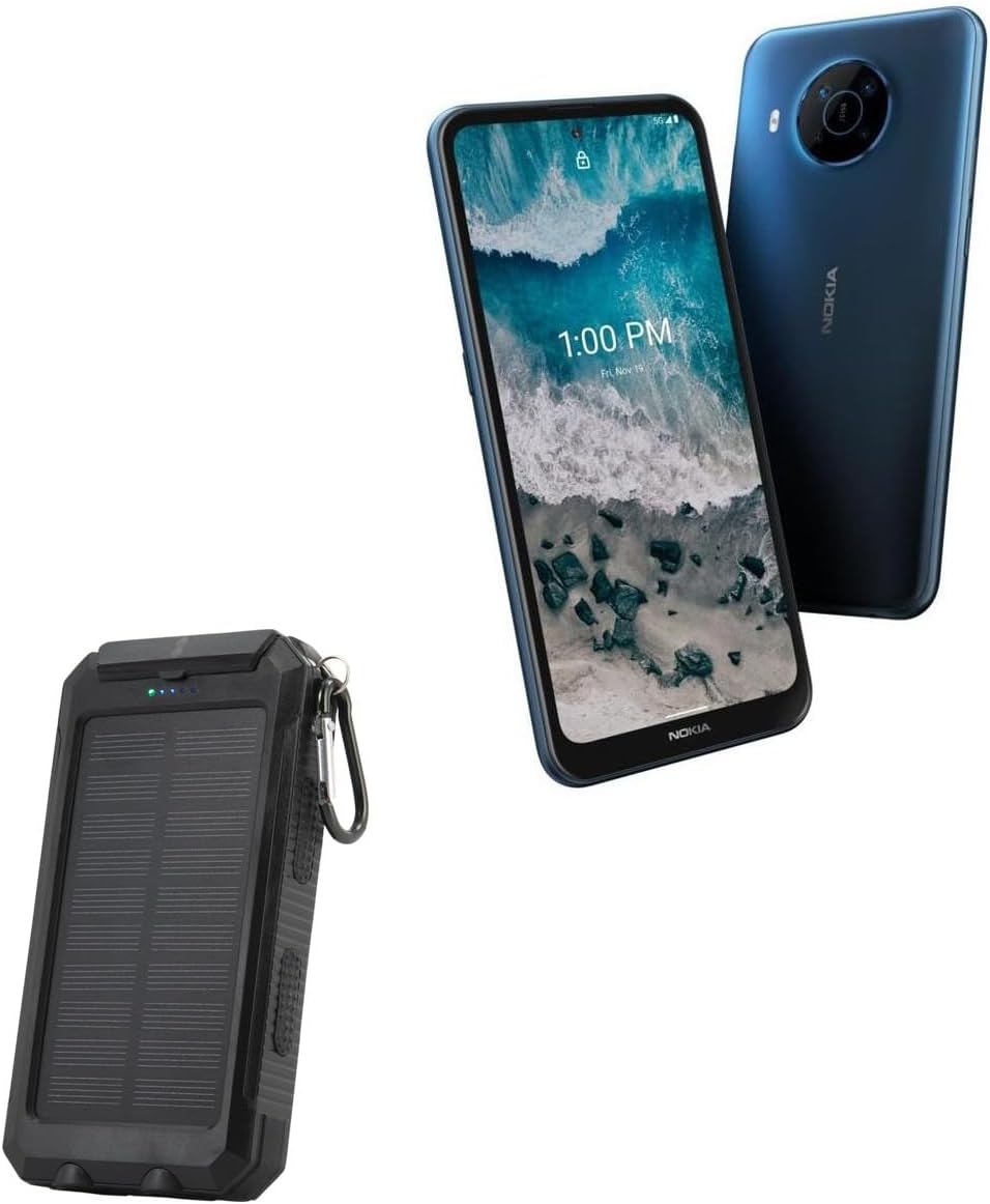 BoxWave Power Bank Compatible with Nokia X100 5G - Solar Rejuva PowerPack (10000mAh), Solar Powered Backup Power Bank 10000mAh - Jet Black