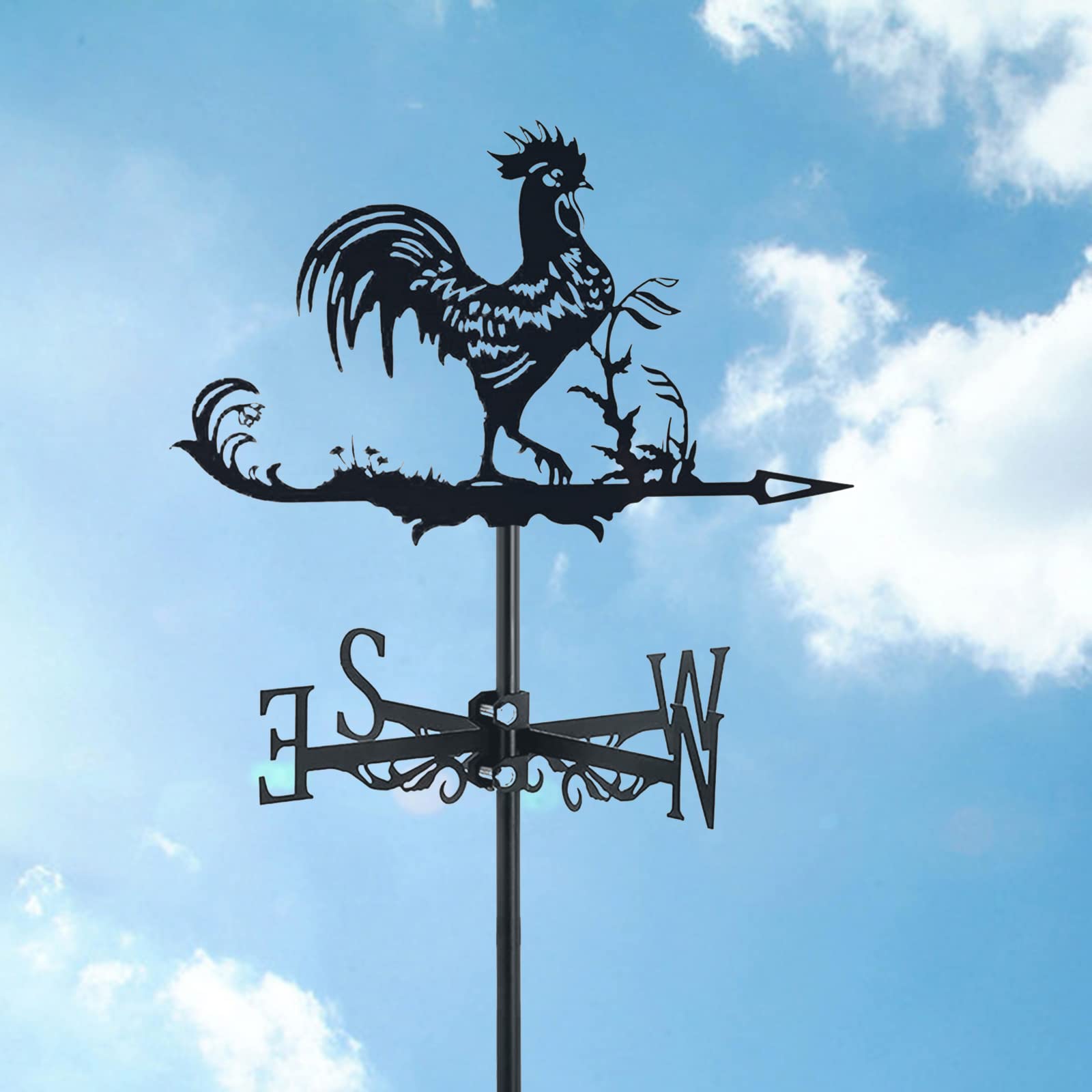 TAXXII Metal Weathervane - Farmhouse Chickens Weather Vane For Outdoor Roof Mount, Wind Direction Indicator Yard Garden Architecture