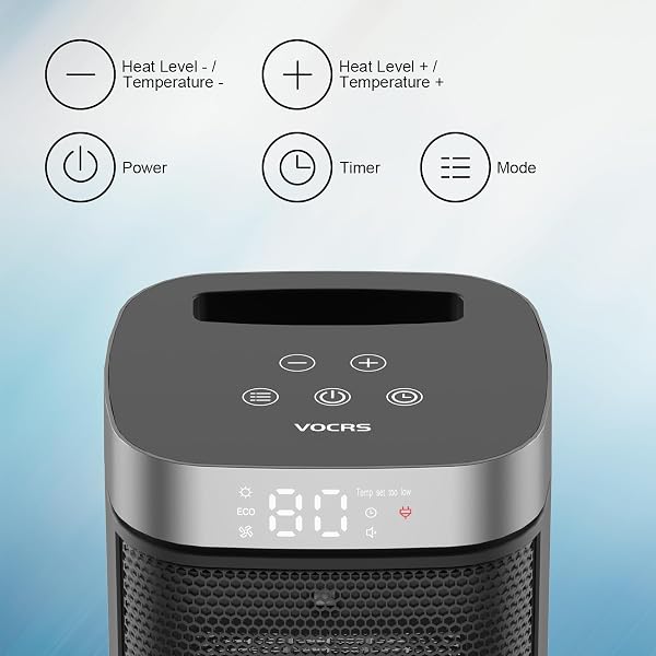 VOCRS Small Portable Space Heater for Indoor Use - VOCRS 1500W PTC Electric Heater with Thermostat, Remote Control, 12H Timer, Eco and Fan Mode, Rapid and Safe Heating for Bedroom, Office in use