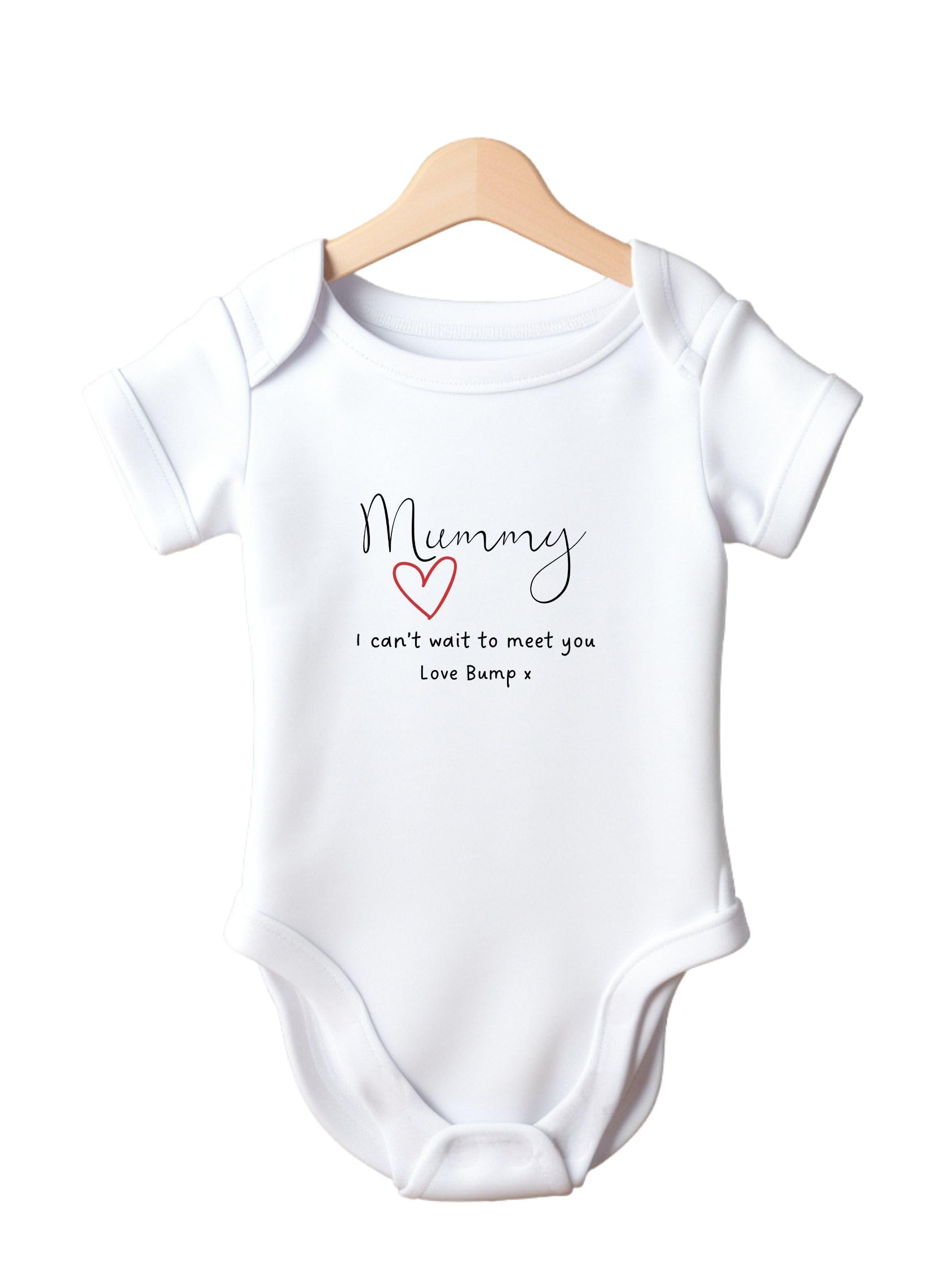 Mummy, I Can't Wait to Meet You, Love Bump, Baby Bodysuit, White, 0-3 Months (Newborn)