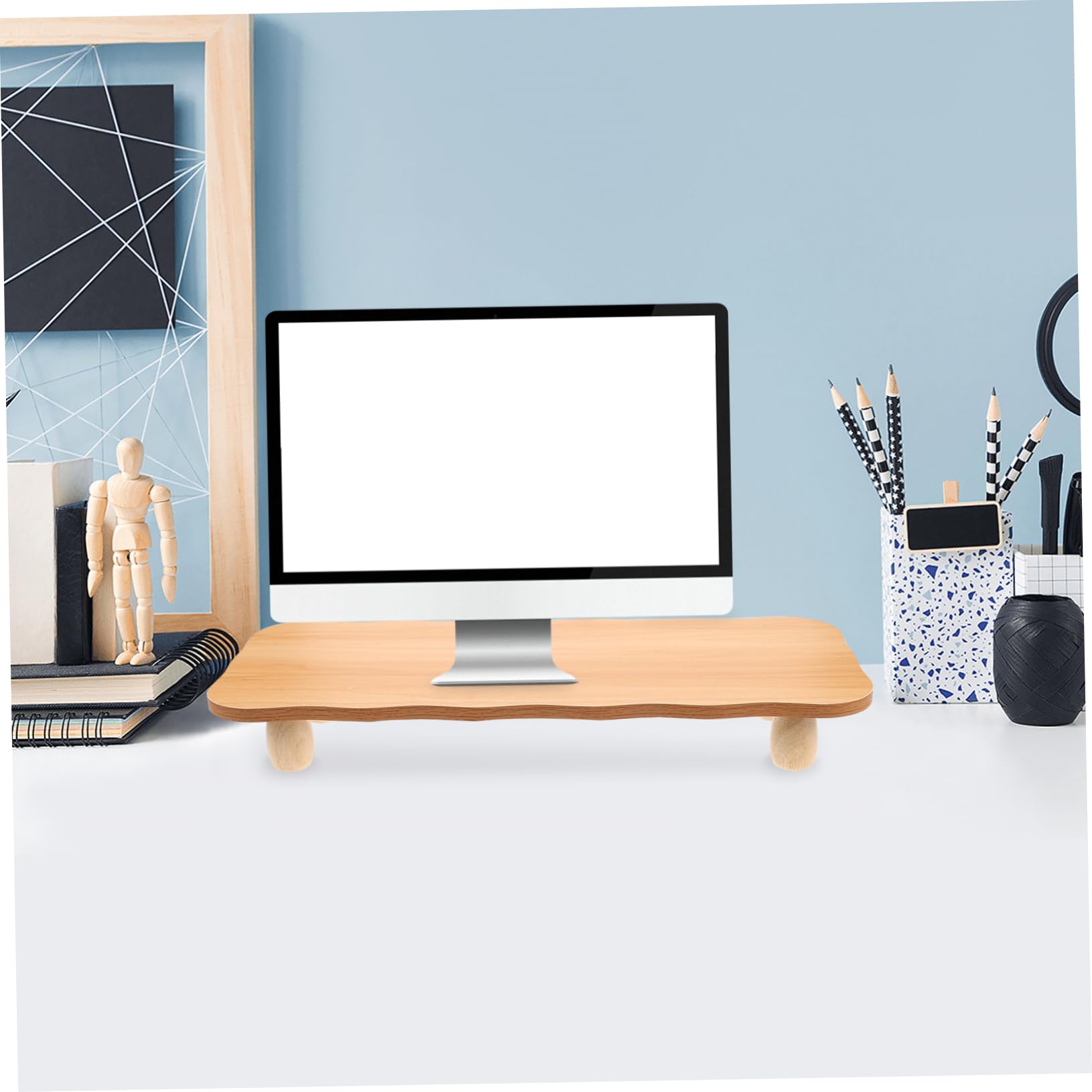 Ripiano Rialzato per Scrivania in Legno Supporto per Monitor E Laptop Organizzatore da Ufficio Ottimizzazione Spazio di Archiviazione