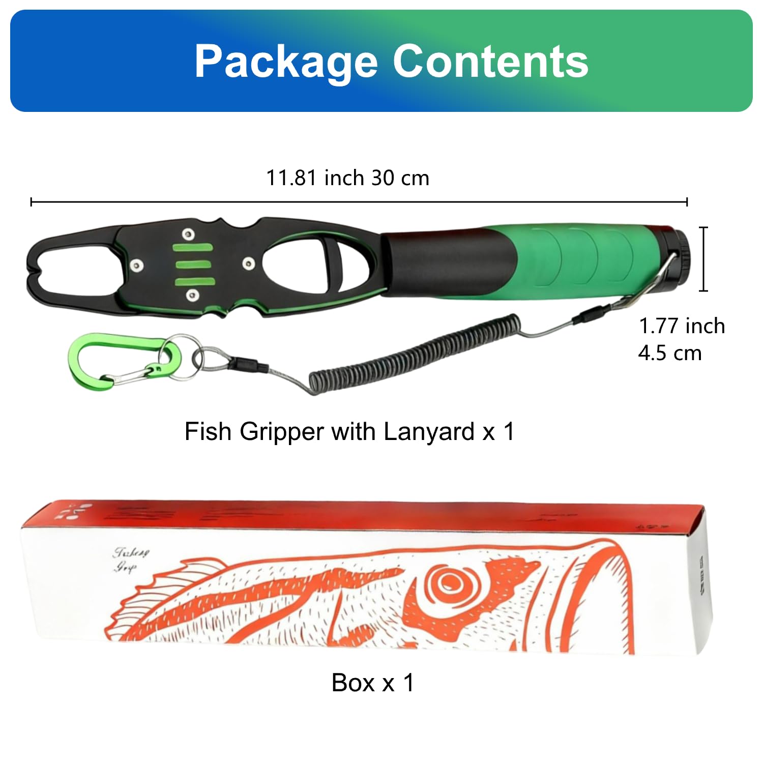 Fish Gripper with Scale 12" Aluminum Alloy Lip Grabber 40lb Capacity 360° Swivel for One-Handed Catch & Release Green