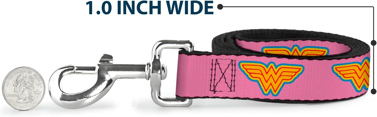 Buckle-Down Dog Leash Wonder Woman Logo Pink Blue Yellow Pink 6 Feet Long 1.5 Inch Wide, Multicolor (DL-6FT-WWW004-W)