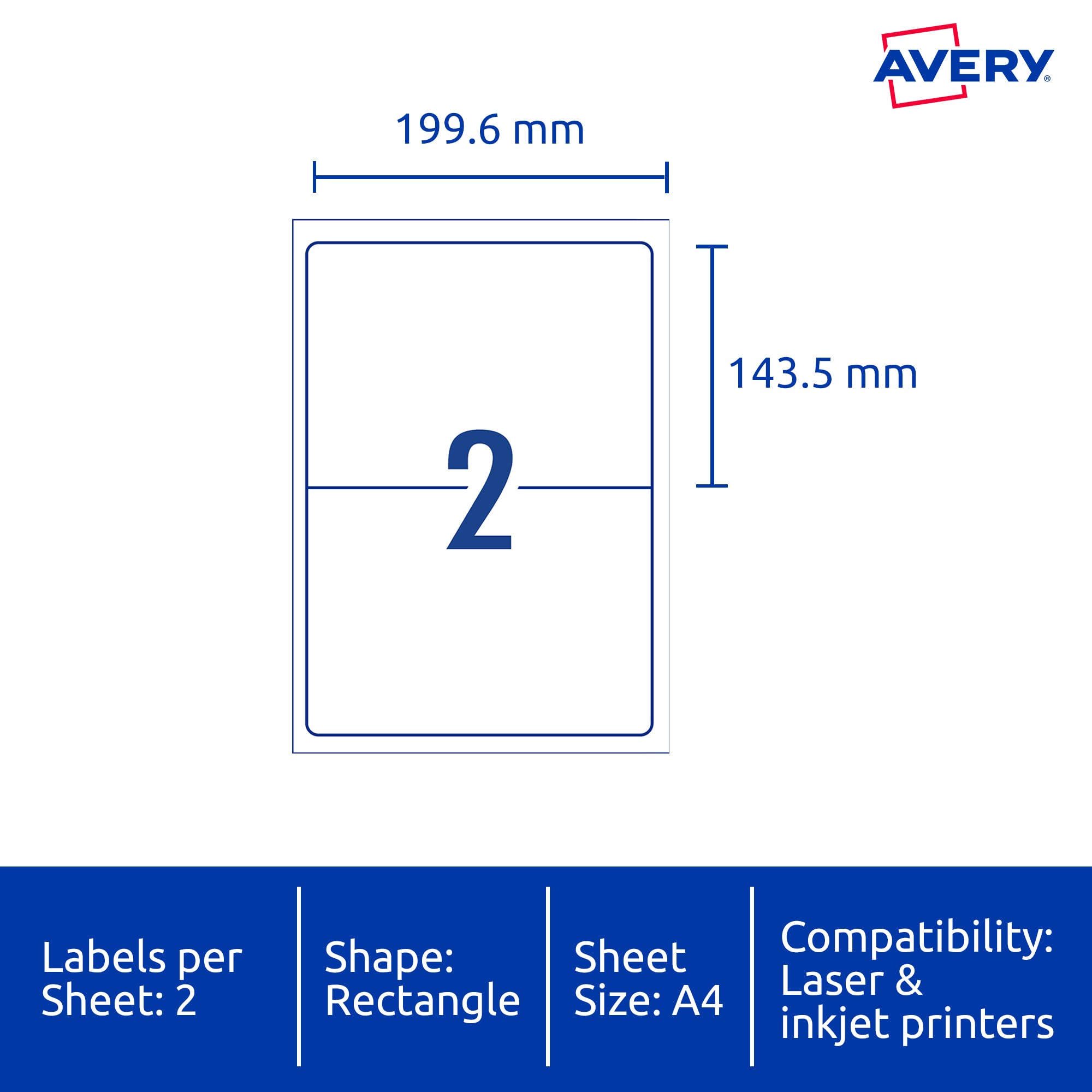 Avery - Etichette di spedizione con Trueblock® per stampanti laser, 199,6 x 143,5 mm, 200 etichette (959008 / L7168)