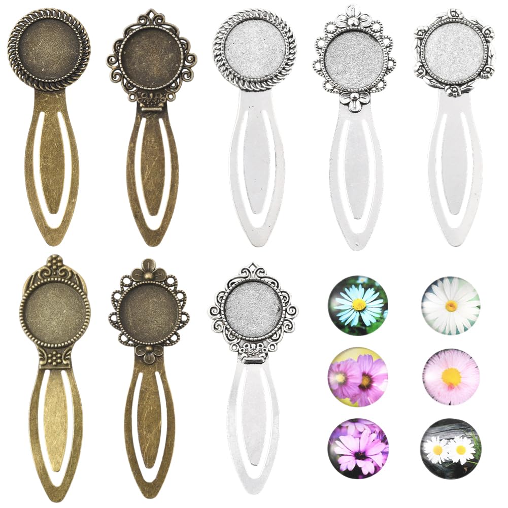 Marque Pages Vintage Argent Antique avec Cabochons Verre Fleur pour Lecture