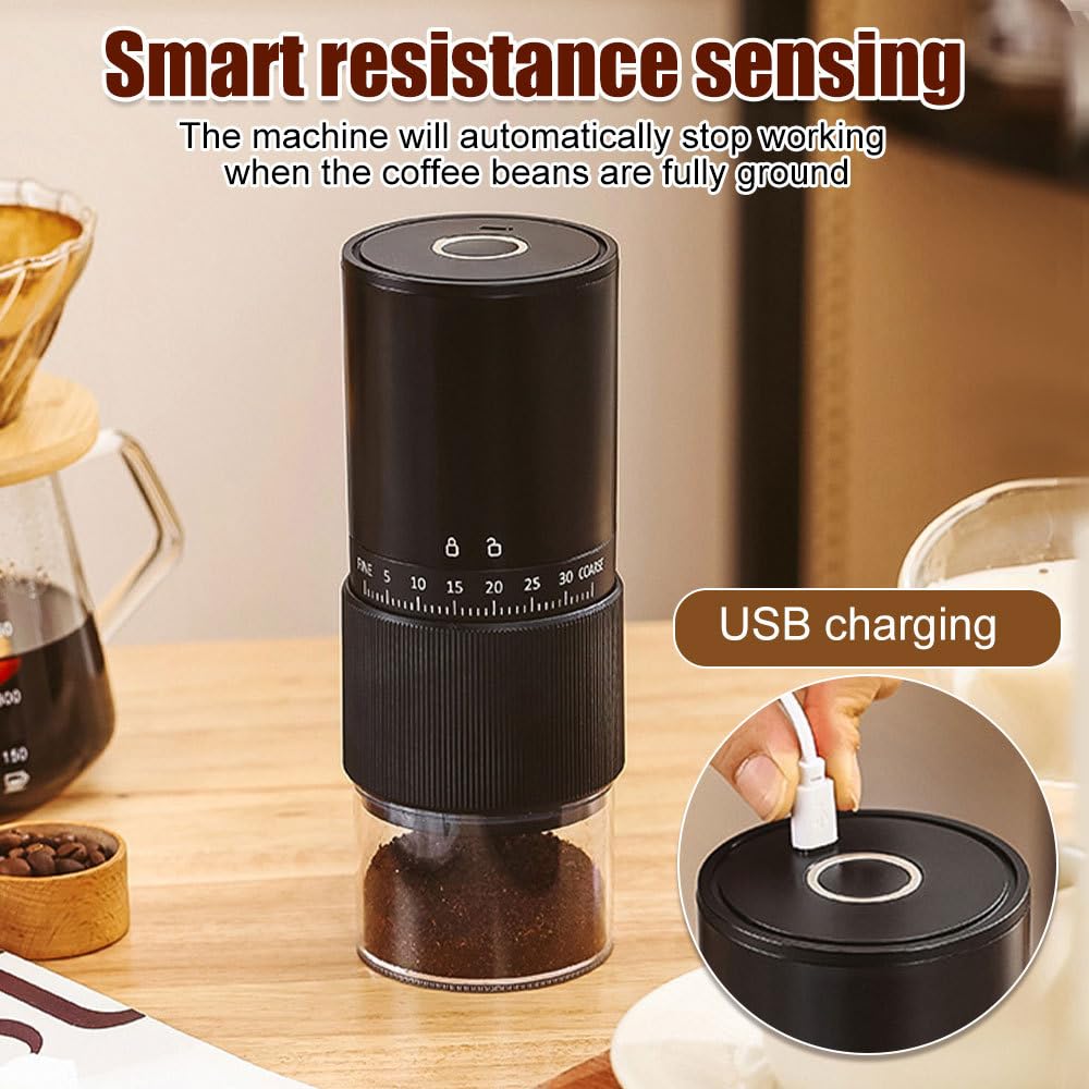Molinillo de café eléctrico, molino de granos espresso, 30 ajustes de molienda, trituradora automática de café inalámbrica, pantalla LED, capacidad de 25 g, para casa, oficina, viajes