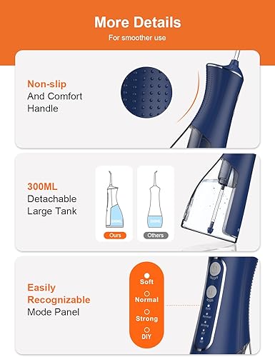 Miniatura 9 de Flosser dental de agua Dental Pick Irrigador oral inalámbrico portátil 300ML Limpiador de riego de viaje recargable IPX7 Impermeable Máquina de hilo