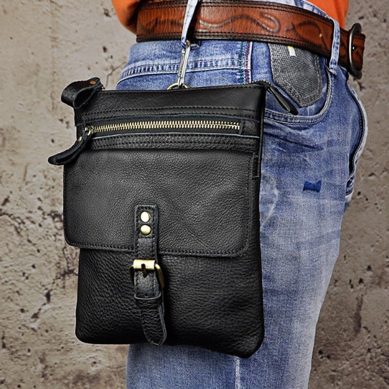 Multi Layered Buckle Men's Leather Waist Bag for Portable Outings image 3