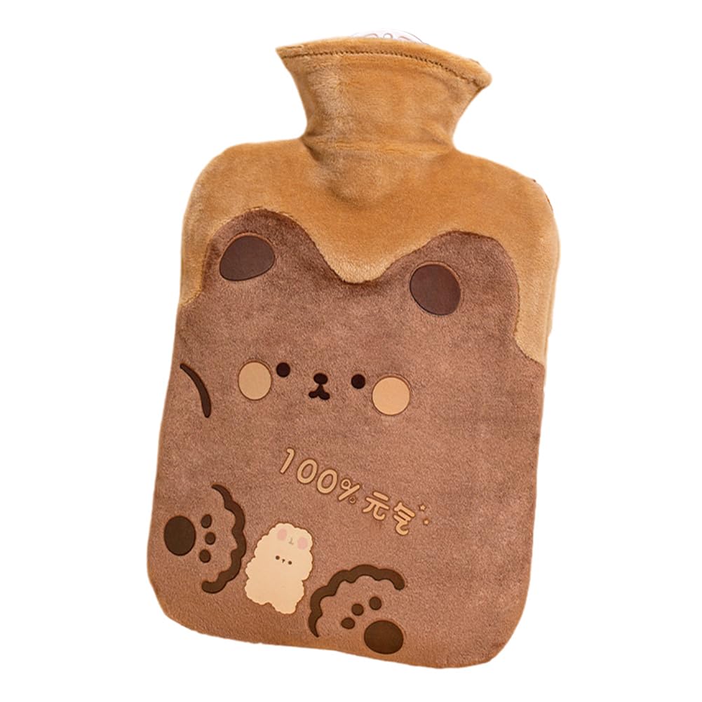 Cute Hot Water Bottles, 1L (34oz) Large Hot Water Bag with Cartoon Plush Cover for Hot and Cold Compress Hand Feet Warmer Thickened Hand Warmer for