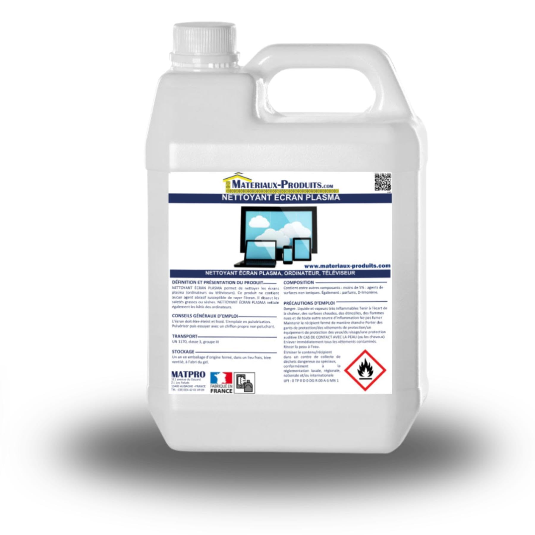 MATPRO, Nettoyant Écran Plasma 5L, Solution de Nettoyage Efficace pour Téléviseurs Plasma, Moniteurs et Écrans LCD, Formule Non Abrasive, Sèche Rapidement, Idéal pour un Fini Brillant et Sans Traces.