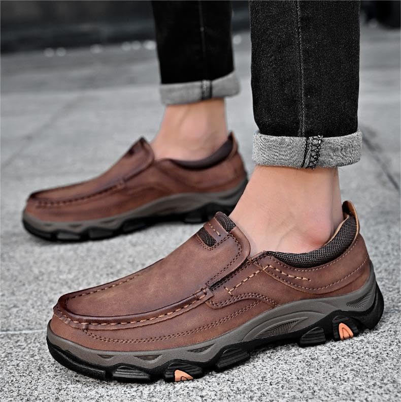 RZDYSQ Mens Hand Stitching Lace-up Loafers, Comfort Lace up Non-Slip Softsole Casual Oxford for Work Office Dress Outdoor2