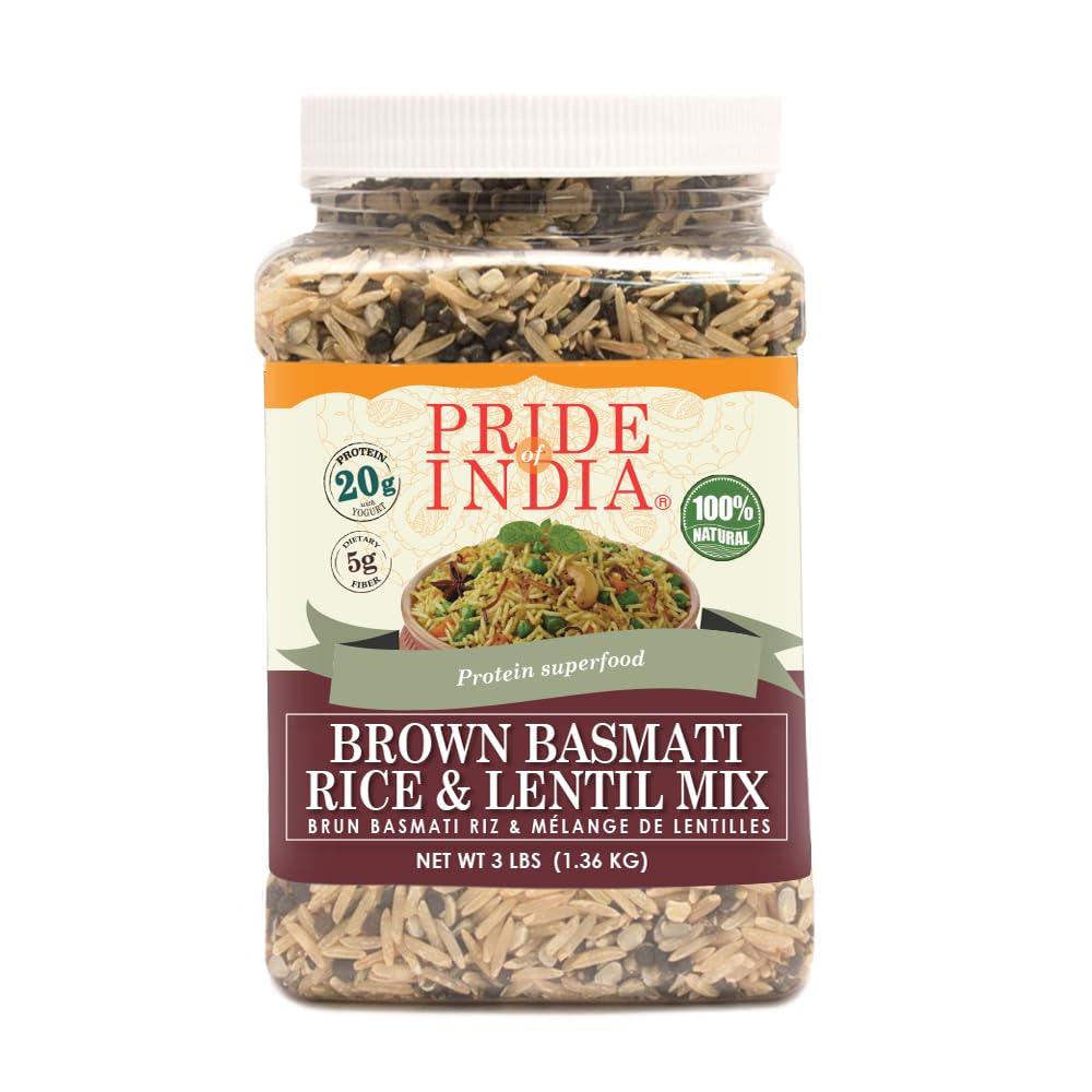 Pride Of IndiaIndian Brown Basmati Rice & Lentil Kitchari Mix - Protein Superfood, 3 Pound Jar
