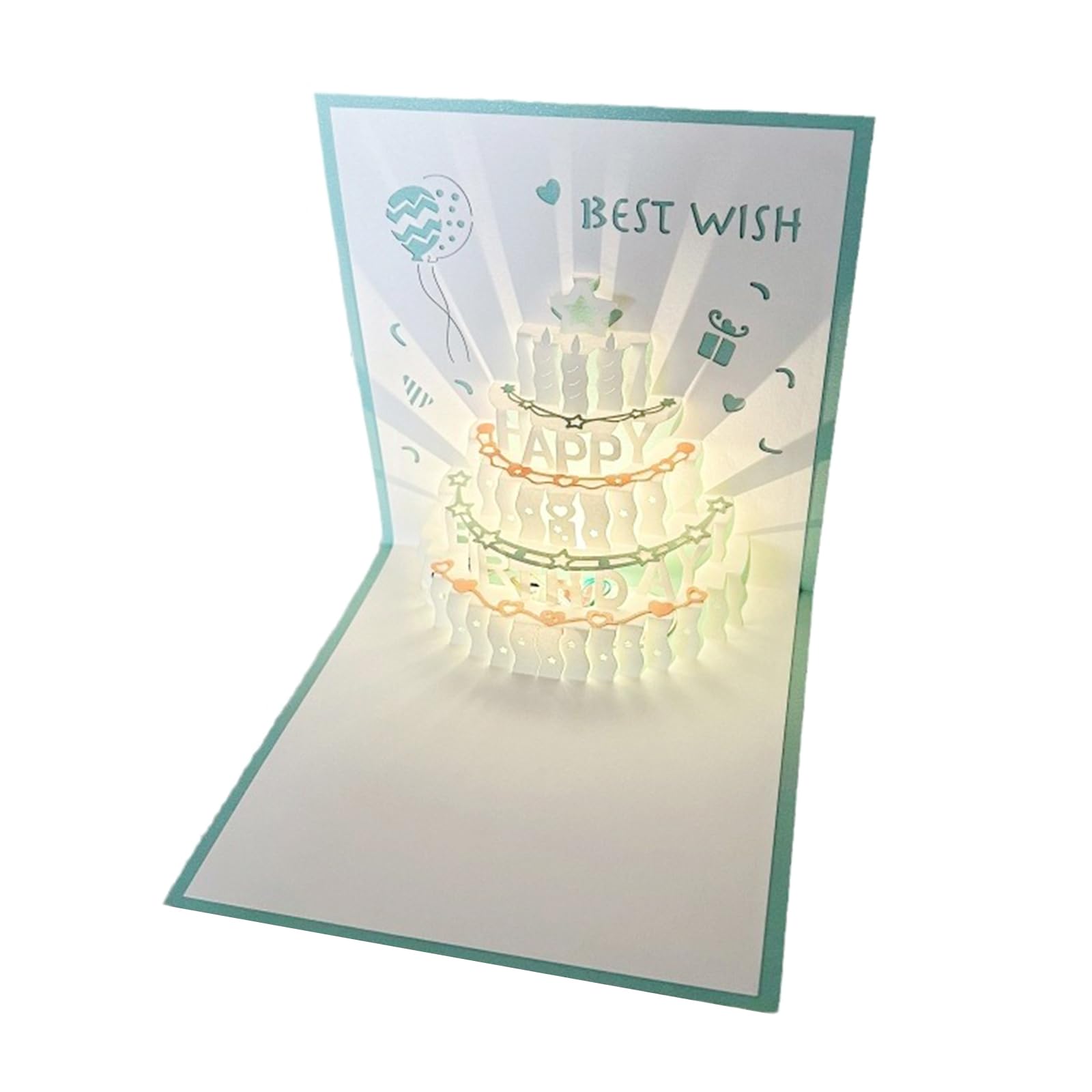 Buxuaaaa Hollow Out Greeting Card with Birthday Melodies Player Recyclable Materials Spring Blue Color Celebration Essential Cake Designs Greeting Card