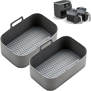 2pcs Air Fryer Silicone Liner for Ninja Foodi Dual DZ201, Reusable Silicone Air Fryer Pot, Rectangle Air Fryer Basket for Ninja 8 QT Air Fryer, Easy Cleaning Food Safe Air Fryer Accessories (Gray)