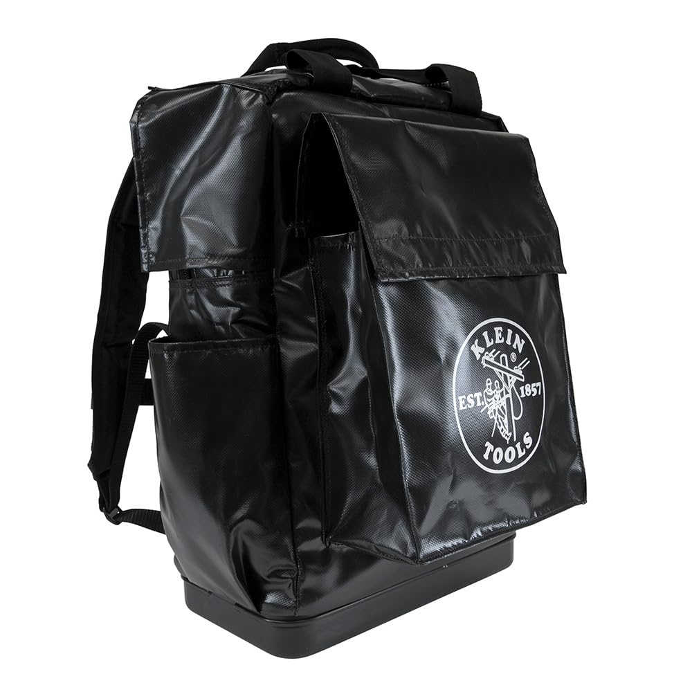 Klein Tools 5185BLK Tool Bag Backpack, Lineman Backpack, Adjustable Padded Shoulder Straps, Double-Stitched Bottom with Drain Holes, Black